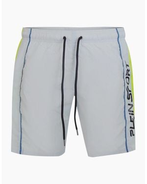 Philipp Plein Plein Sport Vertical Logo Long Boardshort Swim Shorts - Grey