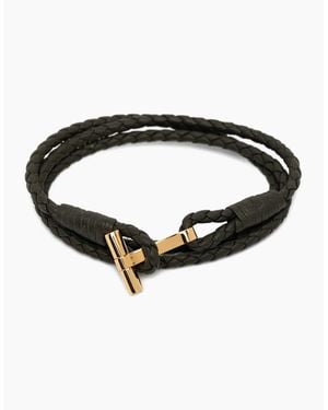 Tom Ford Leather T Wrap Bracelet Khaki - Black