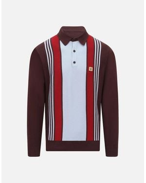 Gabicci Searle Long Sleeve Stripe Knit Polo - Red