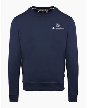 Aquascutum Crew Neck Ribbed Collar Long Sleeve Sweatshirt - Blue