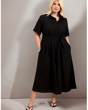 Live Unlimited London Cotton Poplin Short Sleeve Maxi Shirtdress - Black