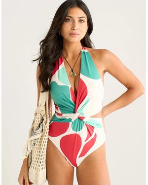 Gini London Multi Colour Twist Front Swimsuit - Red
