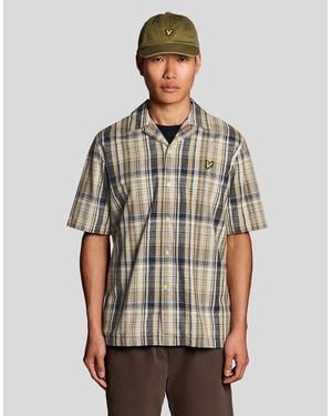 Lyle & Scott Short Sleeve Linen Blend Check Shirt - Grey