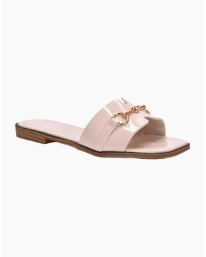 XY London Ladies Lesley Patent Square Toe Buckle Detail Sliders - Pink