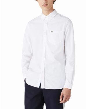 Lacoste Ch4976 Oxford Shirts Long Sleeve Regular Fit Cotton Formal Shirts - White