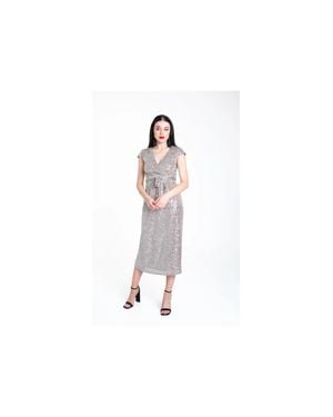 Gini London Gun Metal Sequin Belted Midi Wrap Dress - White