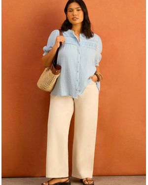 Live Unlimited London Cheesecloth Pintuck Detail Short Sleeve Blouse - Blue