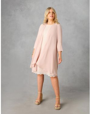 Live Unlimited London Blush Lace Shift Dress - Grey