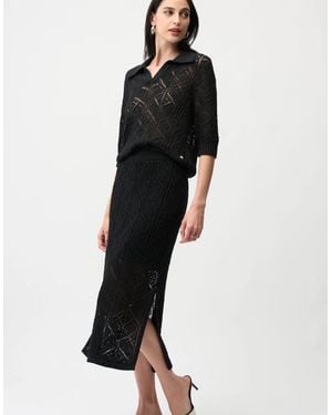 Joseph Ribkoff Cotton Blend Open Stitch Jumper With Polo Collar - Black
