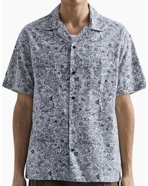 Replay Cotton Cuban Collar Floral Shirt - Blue