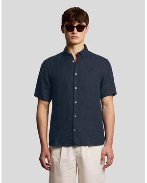 Lyle & Scott Short Sleeve Linen Shirt - Blue