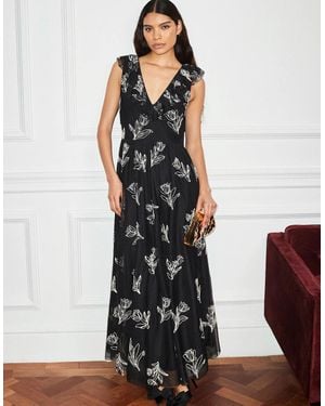 Ro&zo Tallulah Mono Embroidered Tulle Dress - Black