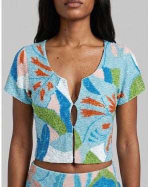 Oceanus Maya Petal Hand Beaded Top Multi Colour X By Poppy - Blue