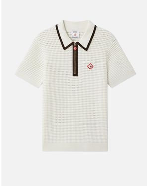 CASABLANCA Waffle Stitch Polo Shirt Cream - Natural