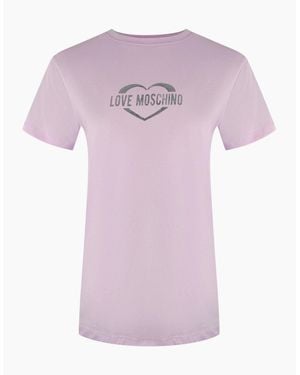 Love Moschino Shiny Heart Logo T-Shirt - Pink
