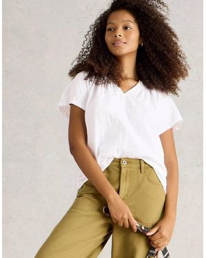 White Stuff Luella Notch Neck Embroidered Top Brilliant - White