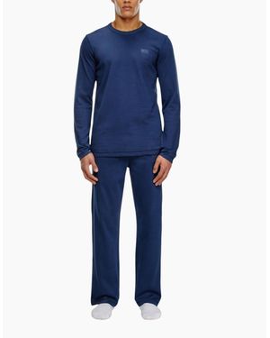 DIESEL Pyjamas Set Long Sleeve Sleepwear T-Shirt Cotton 2 Pc Loungewear New - Blue