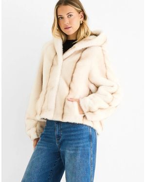 Gini London Cream Ombre Hooded Faux Fur Jacket - Blue