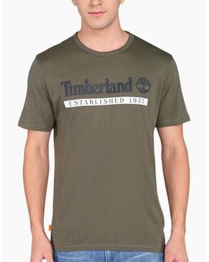 Timberland T Shirts Logo Print Crew Neck Regular Fit Casual Cotton T Shirts - Green