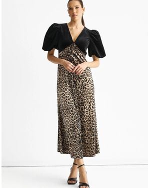 Gini London Animal Velvet Contrast Top Occasion Midi Dress - Multicolour