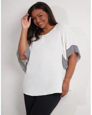 Live Unlimited London Stripe Flutter Sleeve Top - White