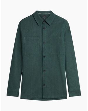 Ted Baker Shaww Delave Linen Dark Overshirt - Green
