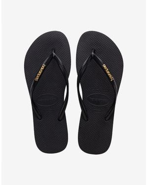 Havaianas Slim Logo Metallic Flip Flops - Blue