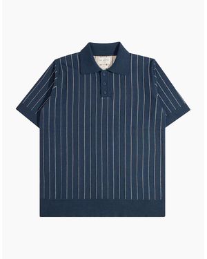Far Afield Benny Knitted Pinstripe Polo - Blue