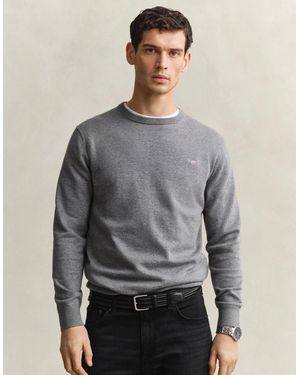 GANT Classic Cotton Shield Logo Crew Neck Jumper - Grey