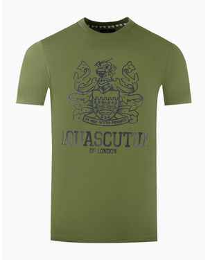 Aquascutum Large Bold London Aldis Brand Logo Army T-Shirt - Green