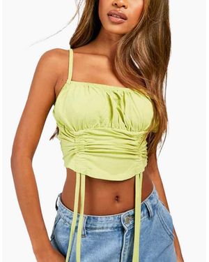 Brave Soul Ruched Cami Vest Stretchy Crop Top Summer Beach Cropped Tops Strappy Vest - Green