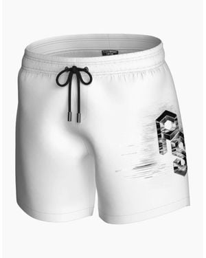 Philipp Plein Plein Sport Metallic Logo Medium Boardshort Swim Shorts - White