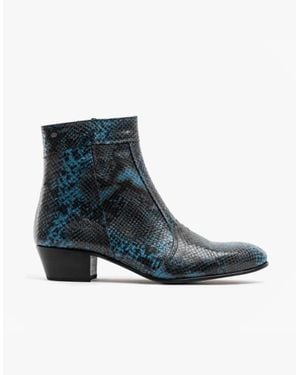 Club Cubano Emmanuel Snakeprint Leather Cuban Heel Boots Azul - Blue