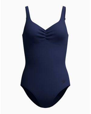 Speedo Ladies Aquanite Solid Ruched One Piece Swimsuit - Blue