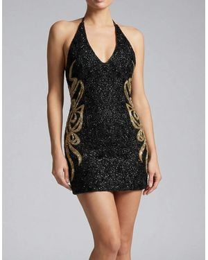 Oceanus Bárbara Hulanicki Aurelia Noir Halter Neck Mini Dress - Black