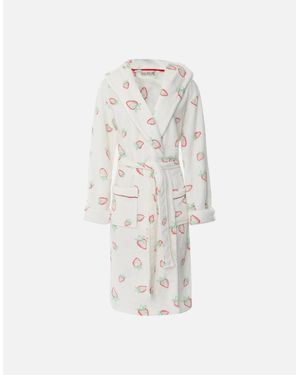 Chelsea Peers Fleece Strawberry Print Dressing Gown - White