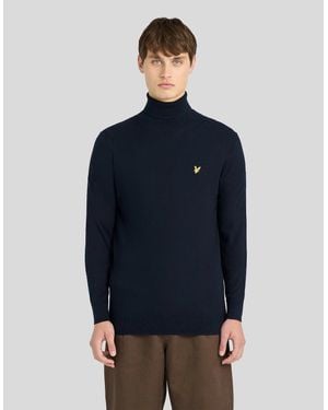 Lyle & Scott Cotton Merino Turtleneck Jumper - Blue