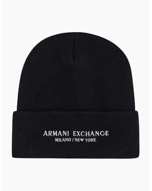 ARMANI EXCHANGE Embroidered Logo Thick Beanie Hat - Black