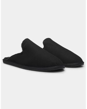 BOSS Boss Shearling-Lined Slip-On Slippers With Logo Detail - Black