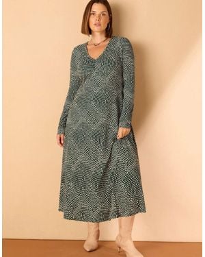 Live Unlimited London Spot Print Gathered V Neck Jersey Dress - Green