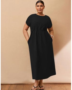 Live Unlimited London Short Sleeve Pleated Dress - Black