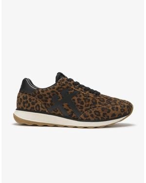 Fitflop Retro-Q Ff Suede Leopard Casual Trainers Tan - Brown