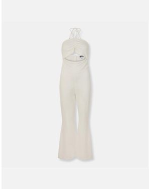 Amy Lynn Halter Neck Solid Patterned Jumpsuit - White