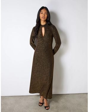 Ro&zo Petite Zara Sparkle Jersey Keyhole Front Dress - Metallic
