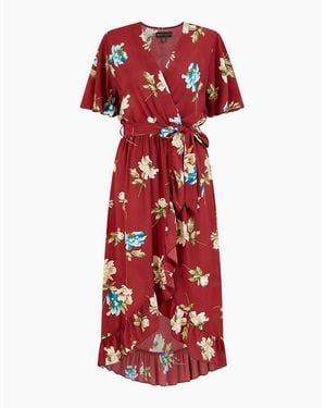 Mela London Floral V-Neck Midi Wrap Dress - Red