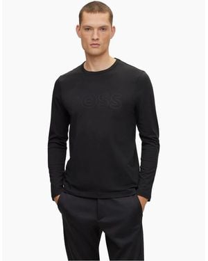 BOSS Crew Neck Long Sleeve Regular Fit T-Shirt - Blue