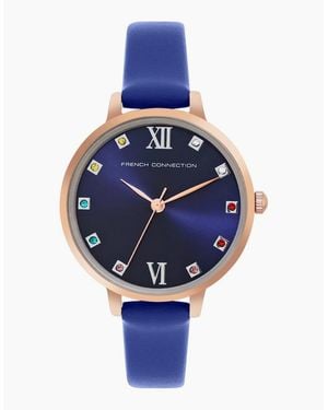 French Connection Connection Rose Case Round Shape Strap Quartz Watch - Blue