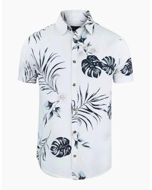 Springfield Hawaiian Shirts Aloha Summer Casual Beach Holiday Viscose Floral New Top - White