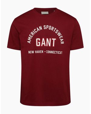 GANT Printed Logo Text Graphic Crew Neck Short Sleeve T-Shirt - Red