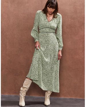 Ro&zo Petite Ditsy Waist Detail Dress - Green